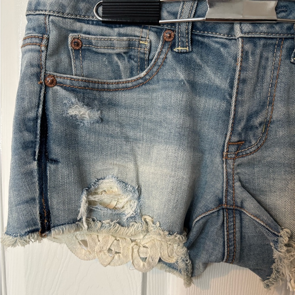 American Eagle Lace Distressed Denim Shorts